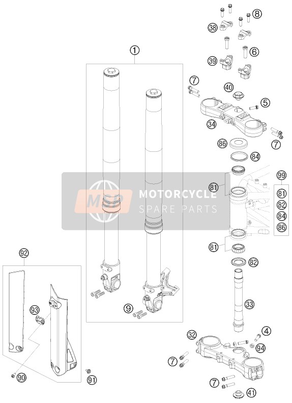 KTM 690 SMC USA 2009 VORDERRADGABEL, GABELBRÜCKE für ein 2009 KTM 690 SMC USA