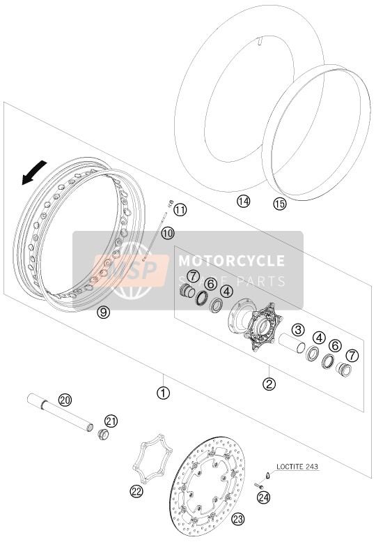 KTM 690 SMC AU, GB 2009 Front Wheel for a 2009 KTM 690 SMC AU, GB