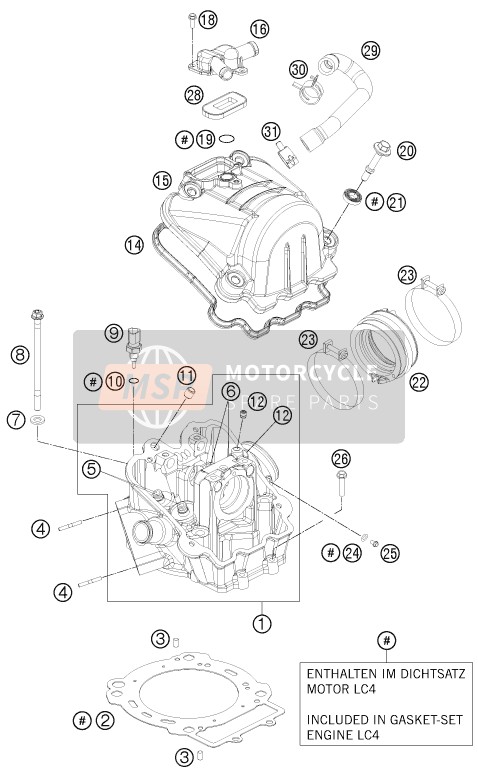 KTM 690 SMC AU, GB 2011 Cylinder Head for a 2011 KTM 690 SMC AU, GB