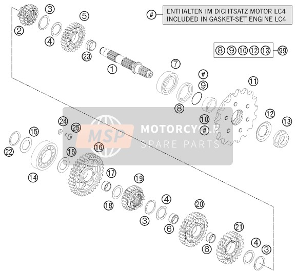 KTM 690 SMC AU, GB 2011 Transmisión II - Eje contrario para un 2011 KTM 690 SMC AU, GB