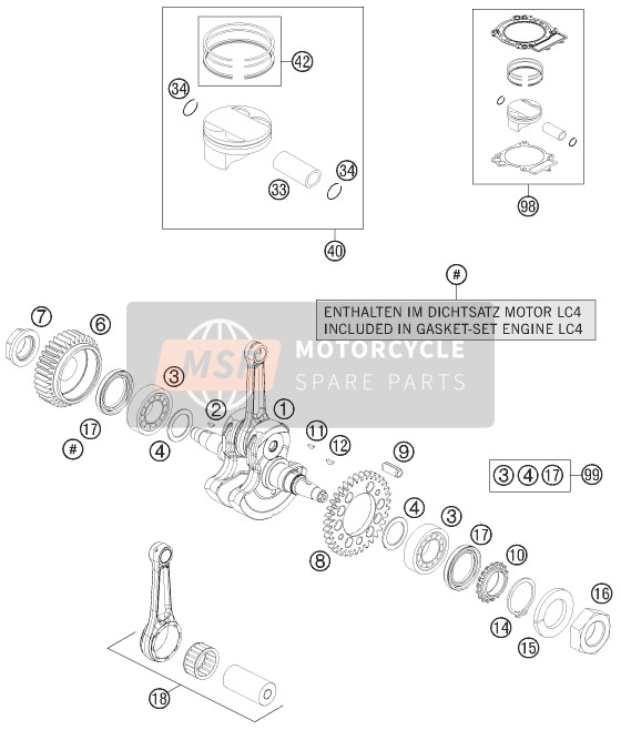 KTM 690 SMC R AU, GB 2012 Crankshaft, Piston for a 2012 KTM 690 SMC R AU, GB