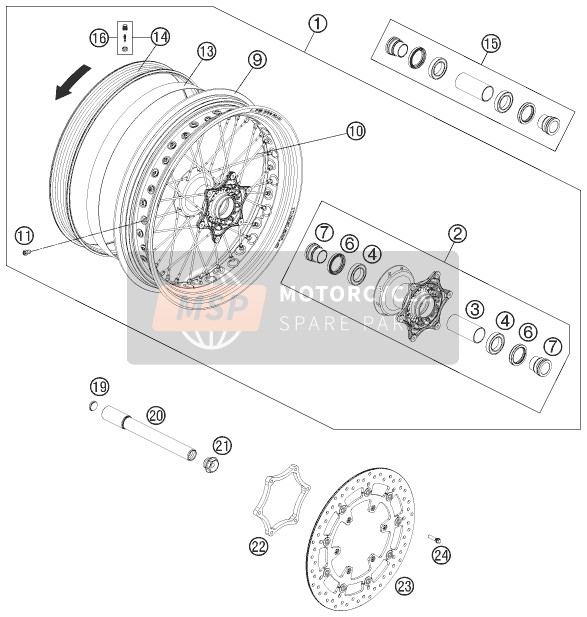 7500910104404S, Front Wheel Cpl. 3, 5X17'' Tl Or, KTM, 0