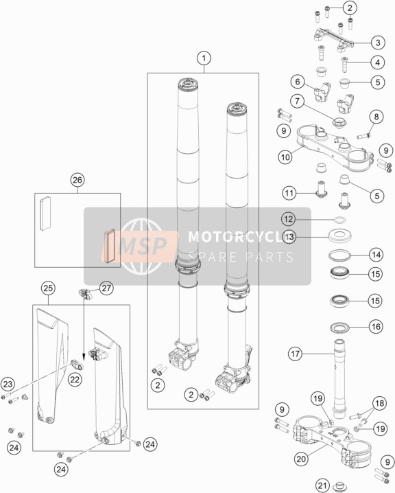 KTM 690 SMC R Europe 2019 Forcella anteriore, Triplo morsetto per un 2019 KTM 690 SMC R Europe