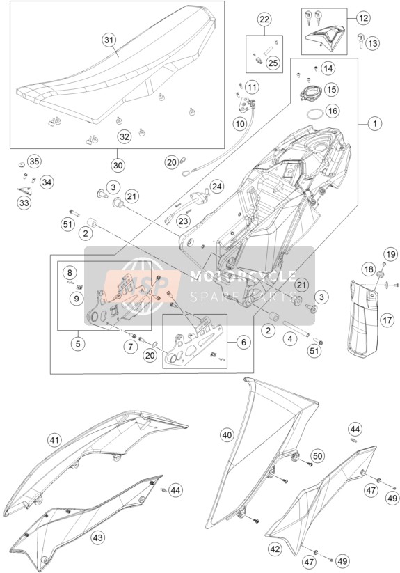 KTM 690 SMC R ABS Europe 2014 Tank, Seat for a 2014 KTM 690 SMC R ABS Europe