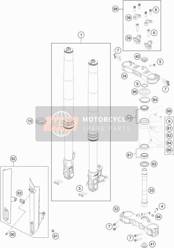 KTM 690 SMC R ABS Europe 2015 Voorvork, Kroonplaat set voor een 2015 KTM 690 SMC R ABS Europe