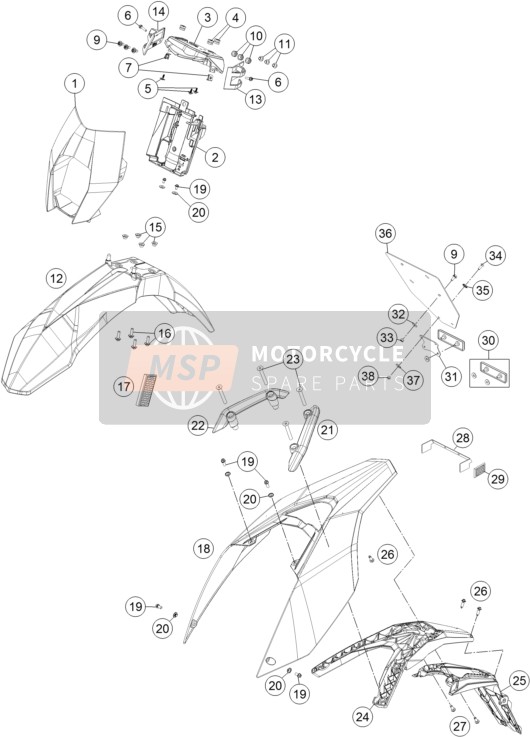 KTM 690 SMC R ABS Europe 2015 Masker, Spatborden voor een 2015 KTM 690 SMC R ABS Europe