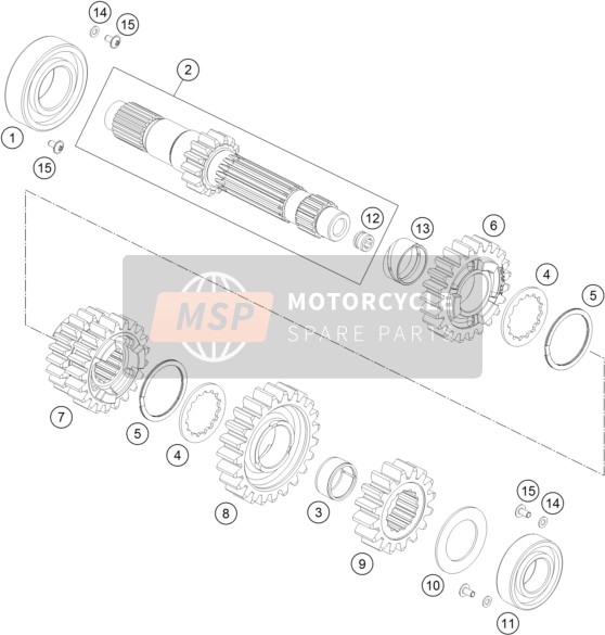 KTM 690 SMC R ABS Europe 2016 Transmissie I - Hoofdas voor een 2016 KTM 690 SMC R ABS Europe