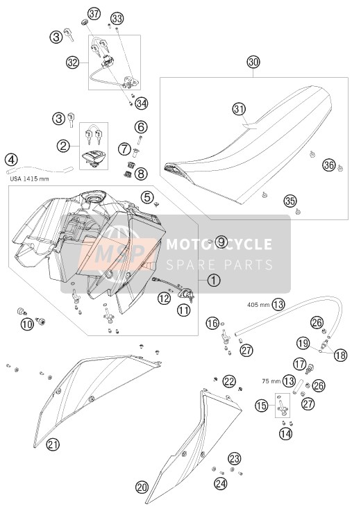 KTM 690 SUPERMOTO BLACK USA 2007 Réservoir, Siège pour un 2007 KTM 690 SUPERMOTO BLACK USA