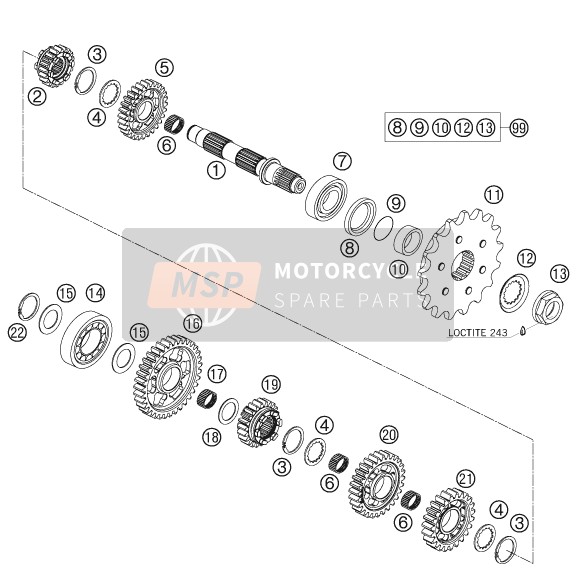 KTM 690 SUPERMOTO BLACK AU, GB 2007 Transmisión II - Eje contrario para un 2007 KTM 690 SUPERMOTO BLACK AU, GB