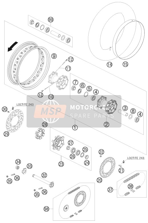 KTM 690 SUPERMOTO BLACK AU, GB 2008 Ruota posteriore per un 2008 KTM 690 SUPERMOTO BLACK AU, GB