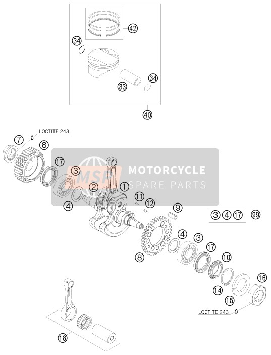 KTM 690 SUPERMOTO LIM.ED Europe 2009 Albero motore, Pistone per un 2009 KTM 690 SUPERMOTO LIM.ED Europe