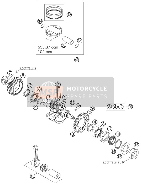 KTM 690 SUPERMOTO ORANGE AU, GB 2007 Crankshaft, Piston for a 2007 KTM 690 SUPERMOTO ORANGE AU, GB