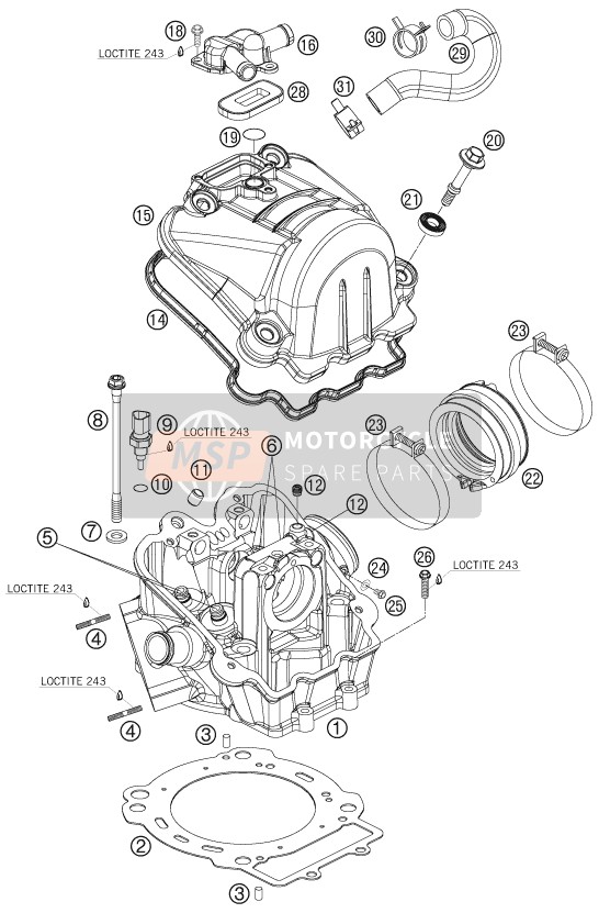 KTM 690 SUPERMOTO ORANGE Europe 2007 Cylinder Head for a 2007 KTM 690 SUPERMOTO ORANGE Europe