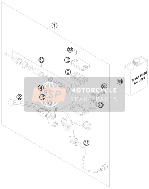 KTM 690 SUPERMOTO ORANGE Europe 2007 Voorrem aansturing voor een 2007 KTM 690 SUPERMOTO ORANGE Europe