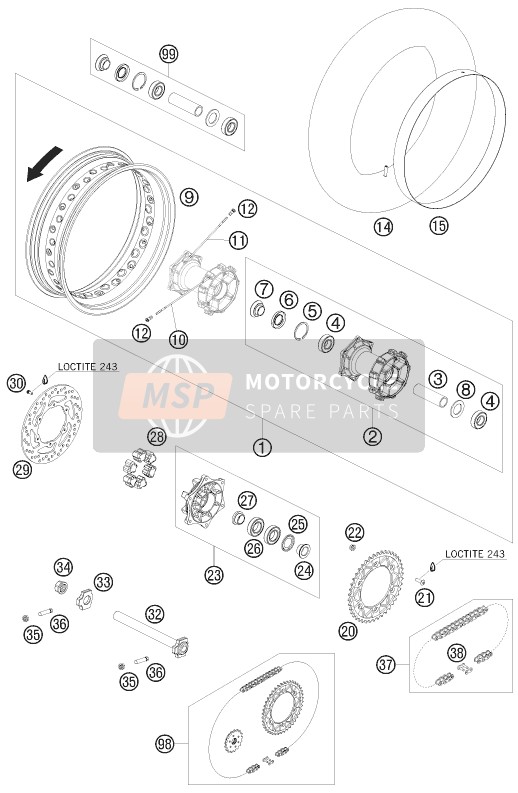 KTM 690 SUPERMOTO ORANGE AU, GB 2007 Rear Wheel for a 2007 KTM 690 SUPERMOTO ORANGE AU, GB