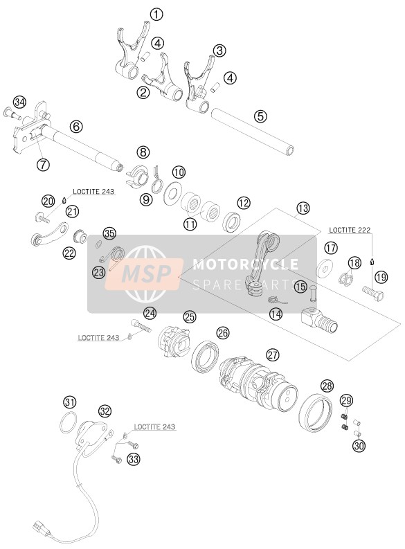 KTM 690 SUPERMOTO ORANGE AU, GB 2007 Mécanisme de changement de vitesse pour un 2007 KTM 690 SUPERMOTO ORANGE AU, GB