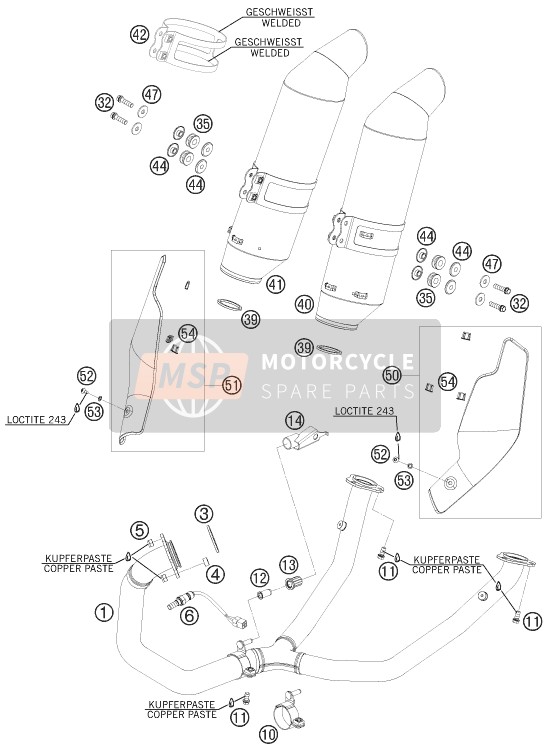 KTM 690 SUPERMOTO ORANGE AU, GB 2008 Exhaust System for a 2008 KTM 690 SUPERMOTO ORANGE AU, GB