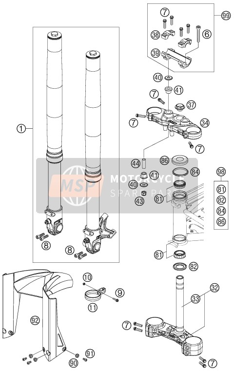 KTM 690 SUPERMOTO R USA 2008 Front Fork, Triple Clamp for a 2008 KTM 690 SUPERMOTO R USA