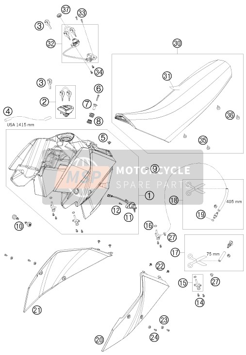 KTM 690 SUPERMOTO R USA 2008 Tank, Seat for a 2008 KTM 690 SUPERMOTO R USA