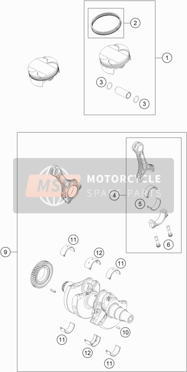 KTM 790 Adventure, orange USA 2019 Cigüeñal, Pistón para un 2019 KTM 790 Adventure, orange USA