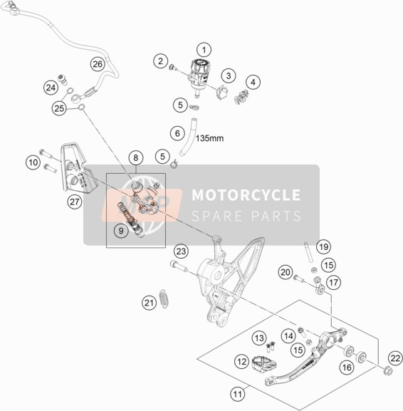 KTM 790 Adventure, orange USA 2019 Commande de frein arrière pour un 2019 KTM 790 Adventure, orange USA