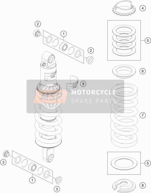 KTM 790 Adventure, orange USA 2019 Shock Absorber Disassembled for a 2019 KTM 790 Adventure, orange USA