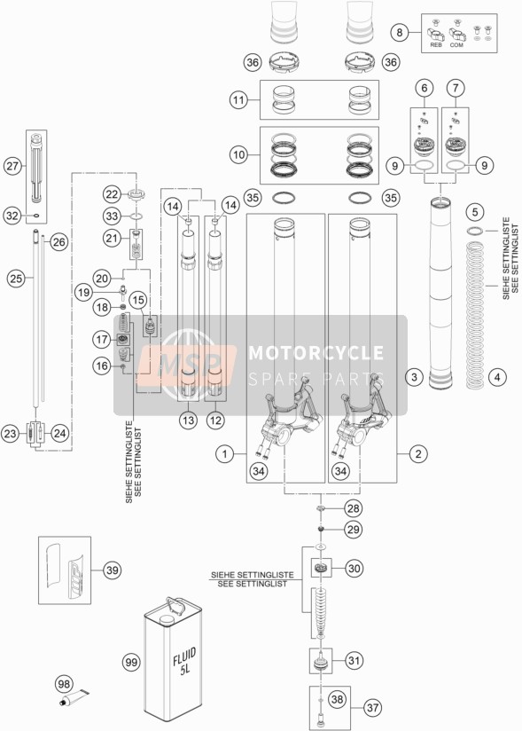 KTM 790 Adventure R USA 2019 Horquilla delantera desmontada para un 2019 KTM 790 Adventure R USA