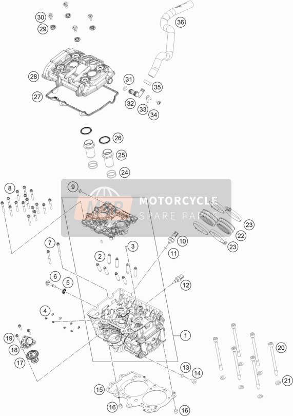 KTM 790 Adventure, white Europe 2019 Cylinder Head for a 2019 KTM 790 Adventure, white Europe