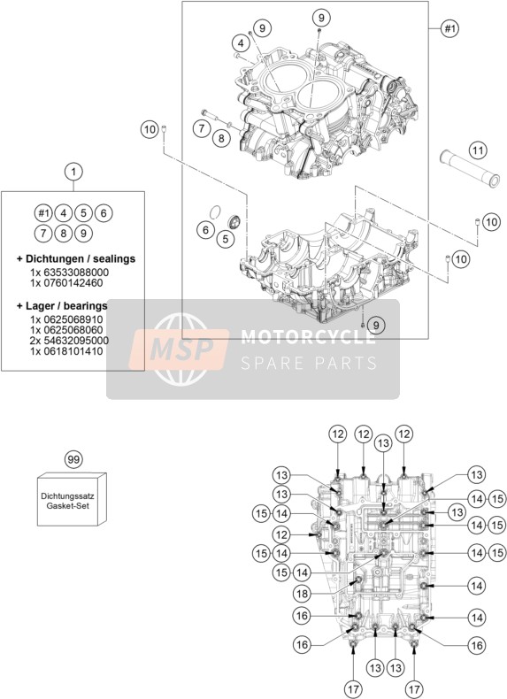 KTM 790 Adventure, white USA 2019 Engine Case for a 2019 KTM 790 Adventure, white USA