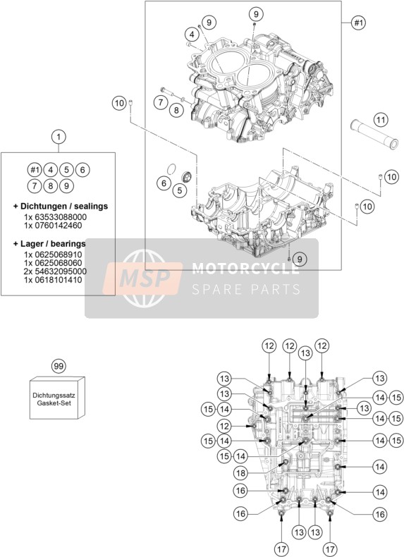 KTM 790 Adventure, white USA 2019 Boîtier moteur pour un 2019 KTM 790 Adventure, white USA