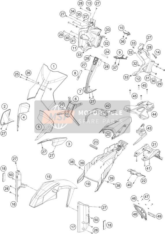 KTM 790 Adventure, white USA 2019 ABDECKUNG, KOTFLÜGEL für ein 2019 KTM 790 Adventure, white USA