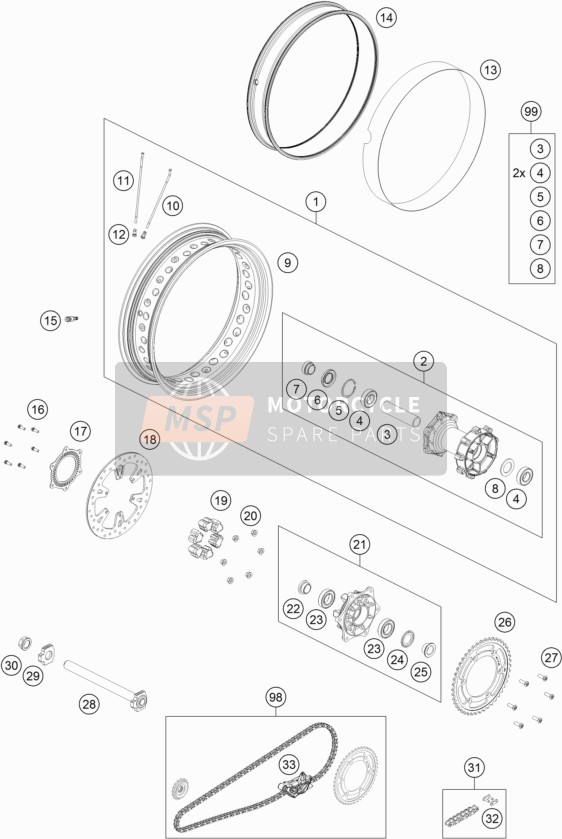 KTM 790 Adventure, white Europe 2019 Rear Wheel for a 2019 KTM 790 Adventure, white Europe