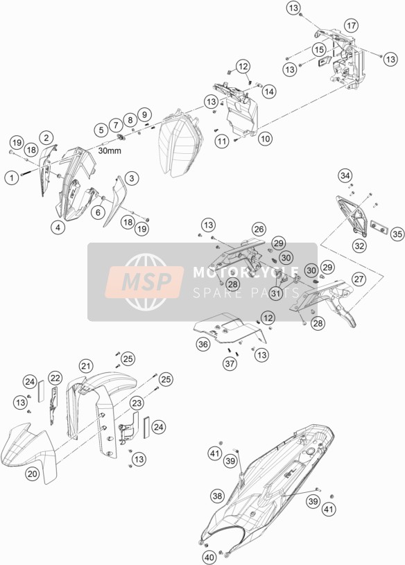 KTM 790 Duke L, black Europe 2019 Maschera, Parafanghi per un 2019 KTM 790 Duke L, black Europe