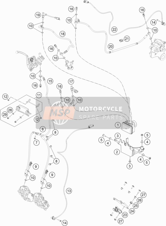 KTM 790 Duke L, orange Europe 2019 Anti-Système de verrouillage ABS pour un 2019 KTM 790 Duke L, orange Europe