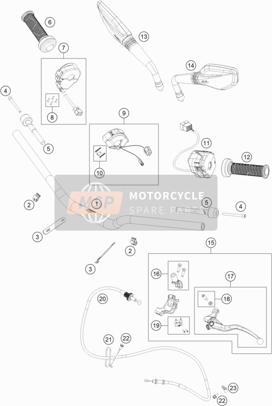 KTM 790 Duke orange CKD India 2019 Manillar, Control S para un 2019 KTM 790 Duke orange CKD India