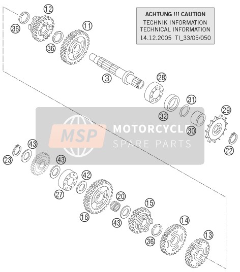 KTM 85 SX 17/14 Europe 2005 Transmisión II - Eje contrario para un 2005 KTM 85 SX 17/14 Europe