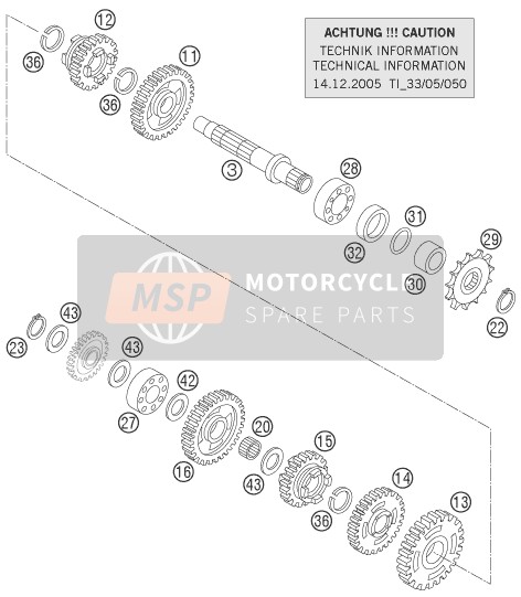 KTM 85 SX 17/14 Europe 2006 Transmisión II - Eje contrario para un 2006 KTM 85 SX 17/14 Europe