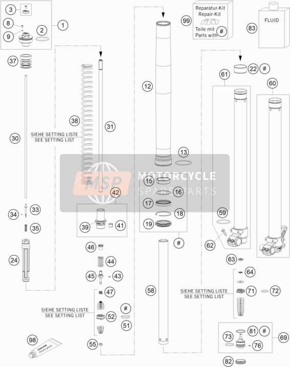 KTM 85 SX 17/14 Europe 2009 Fourche avant démontée pour un 2009 KTM 85 SX 17/14 Europe