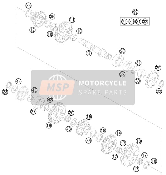 KTM 85 SX 17/14 Europe 2010 Transmission II - Counter Shaft for a 2010 KTM 85 SX 17/14 Europe