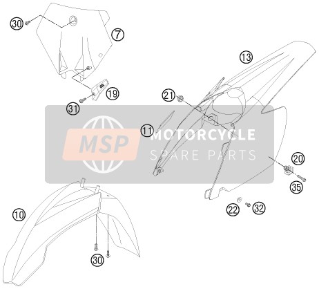 KTM 85 SX 17/14 Europe 2012 ABDECKUNG, KOTFLÜGEL für ein 2012 KTM 85 SX 17/14 Europe