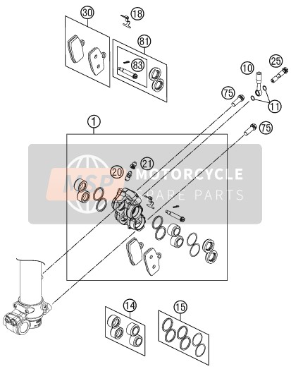 70013010100, Brake Hose Front 1065mm, KTM, 0