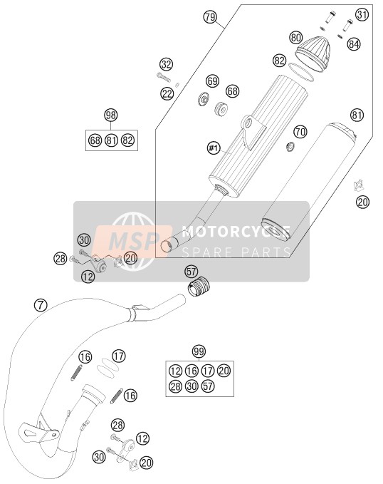 KTM 85 SX 17/14 Europe 2014 Sistema de escape para un 2014 KTM 85 SX 17/14 Europe