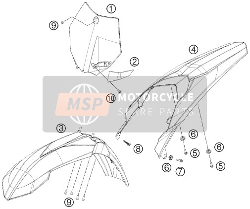 KTM 85 SX 17/14 Europe 2015 Masker, Spatborden voor een 2015 KTM 85 SX 17/14 Europe