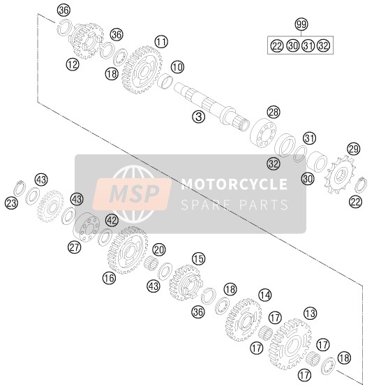 KTM 85 SX 17/14 Europe 2015 Transmisión II - Eje contrario para un 2015 KTM 85 SX 17/14 Europe