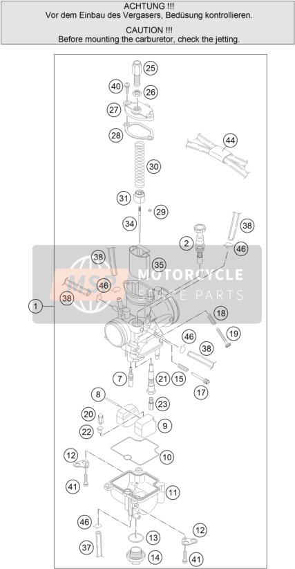 KTM 85 SX 17/14 Europe 2016 Carburador para un 2016 KTM 85 SX 17/14 Europe