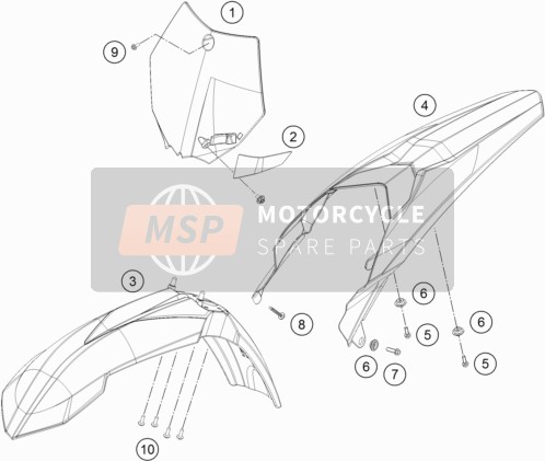 KTM 85 SX 17/14 Europe 2016 Máscara, Guardabarros para un 2016 KTM 85 SX 17/14 Europe
