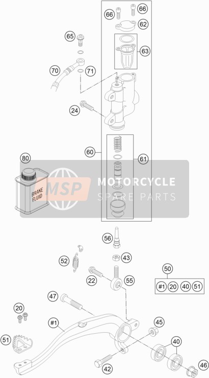 KTM 85 SX 17/14 Europe 2016 Commande de frein arrière pour un 2016 KTM 85 SX 17/14 Europe