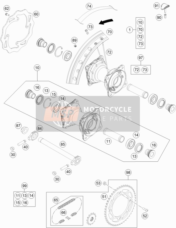 KTM 85 SX 17/14 Europe 2016 Rear Wheel for a 2016 KTM 85 SX 17/14 Europe