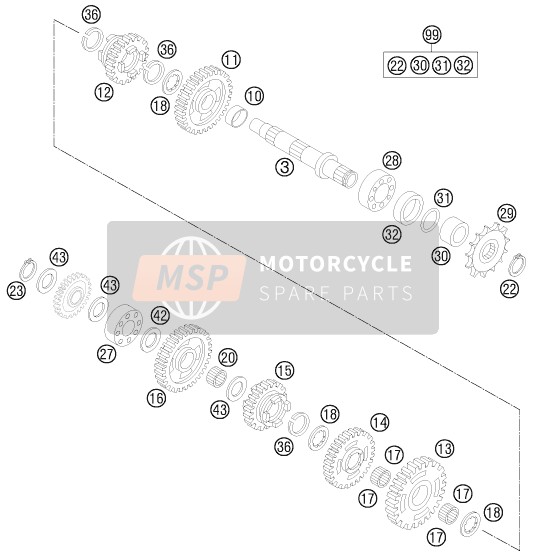 KTM 85 SX 17/14 Europe 2016 Transmissie II - Tegenas voor een 2016 KTM 85 SX 17/14 Europe