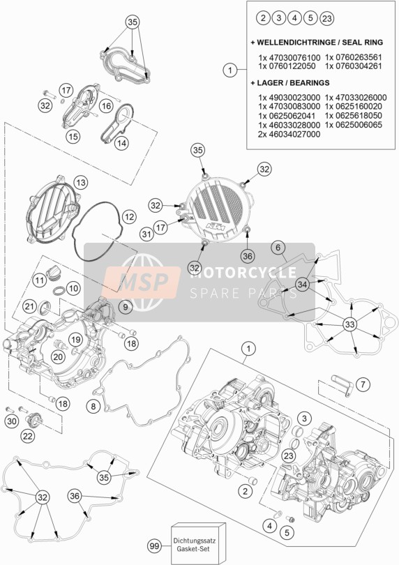 KTM 85 SX 17/14 Europe 2018 Caja del motor para un 2018 KTM 85 SX 17/14 Europe